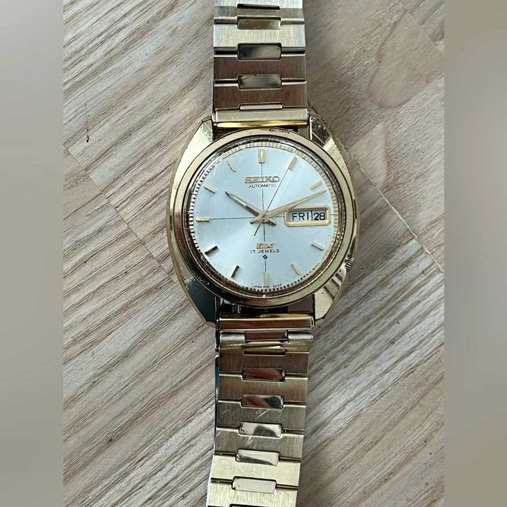 Seiko DX Automatic Rare Vintage Men’s Watch Gold Bracelet Case Silver Dial